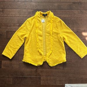 Express Blazer Jacket Woven Shacket Yellow Fringe Trim S